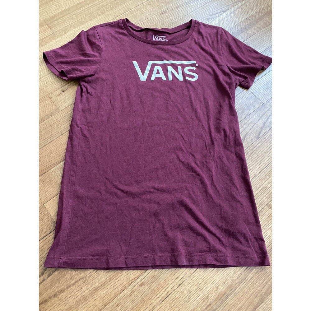 Vans Womens Crew Neck T-Shirt Top Short Sleeves Graphic Tee Maroon Size L